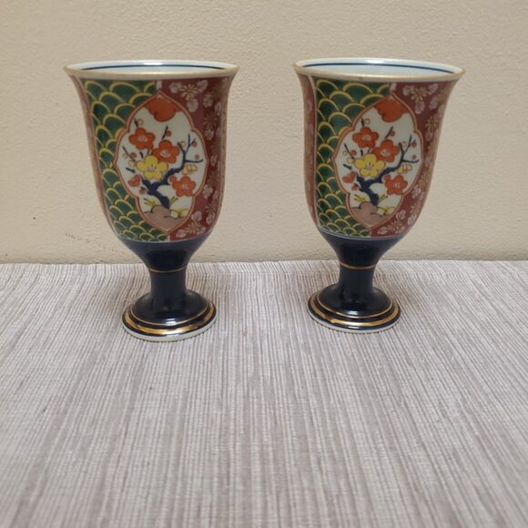 Oriental Pair Of Small Ceramic Chalices - Picture 1 of 13